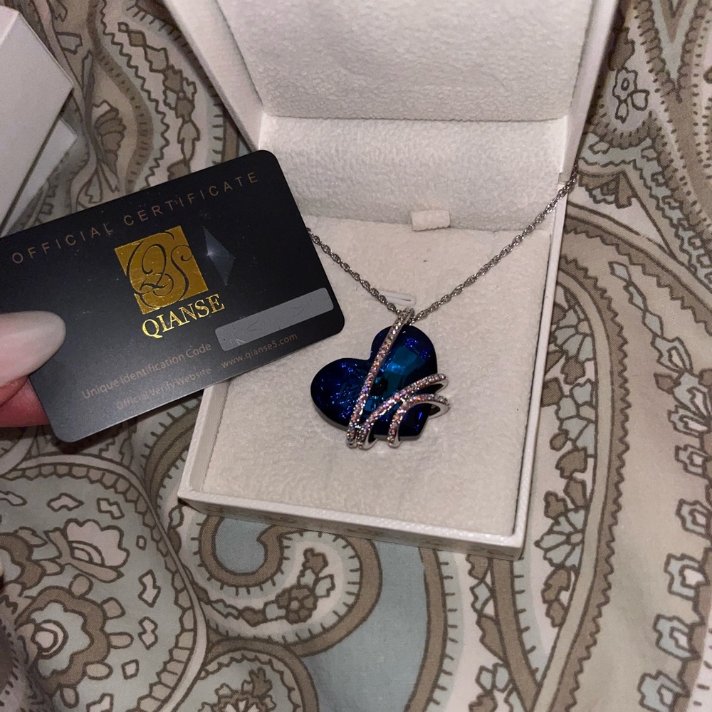 Genuine Qianse necklace blue heart with silver